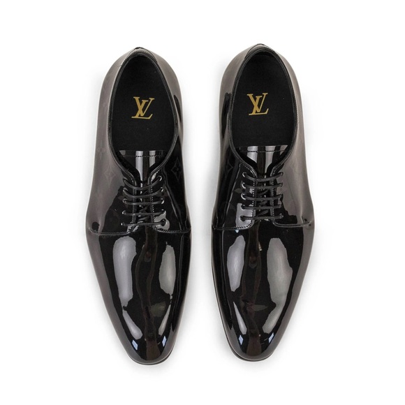 Louis Vuitton Black Monogram Patent Leather Oxford Dress Shoes Size 8.5 - Picture 2 of 7